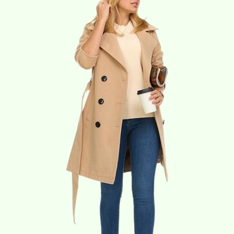 Clara – Eleganter Damen Zweireiher-Mantel in Camel